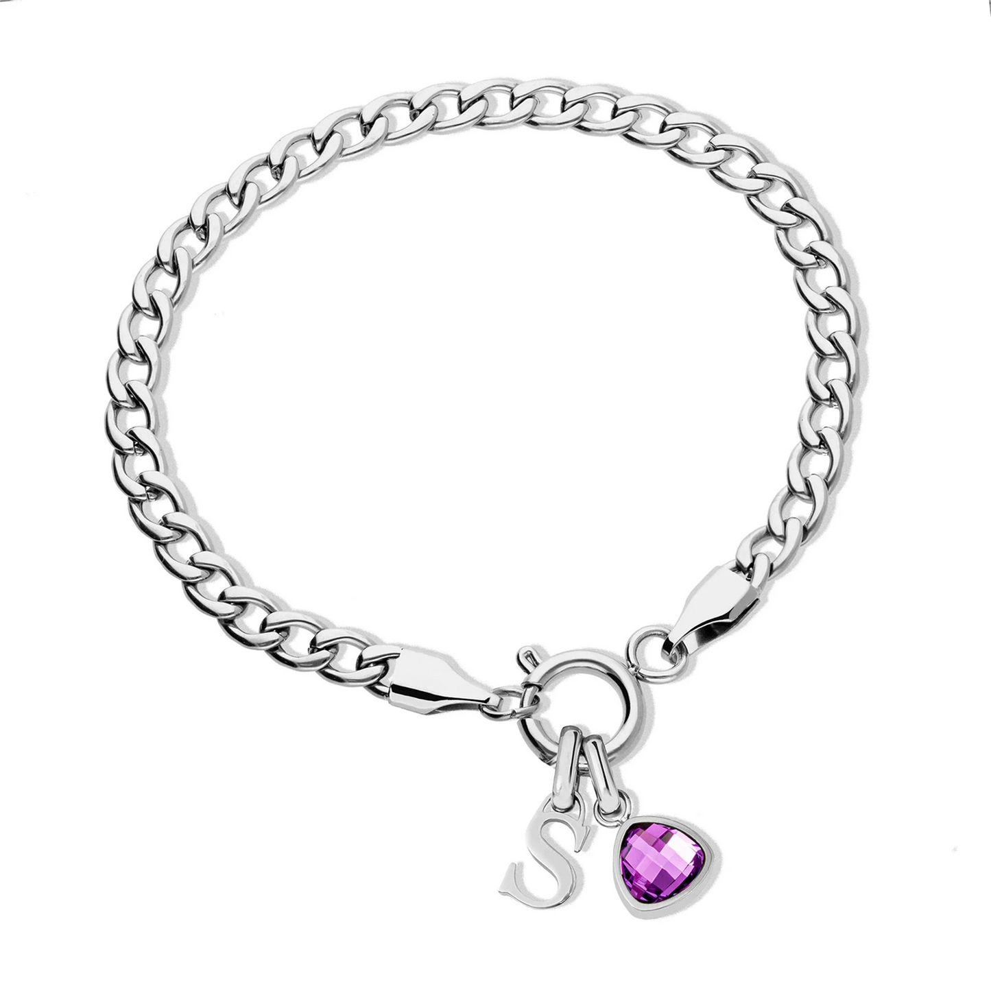 Pulsera con inicial y piedra de nacimiento