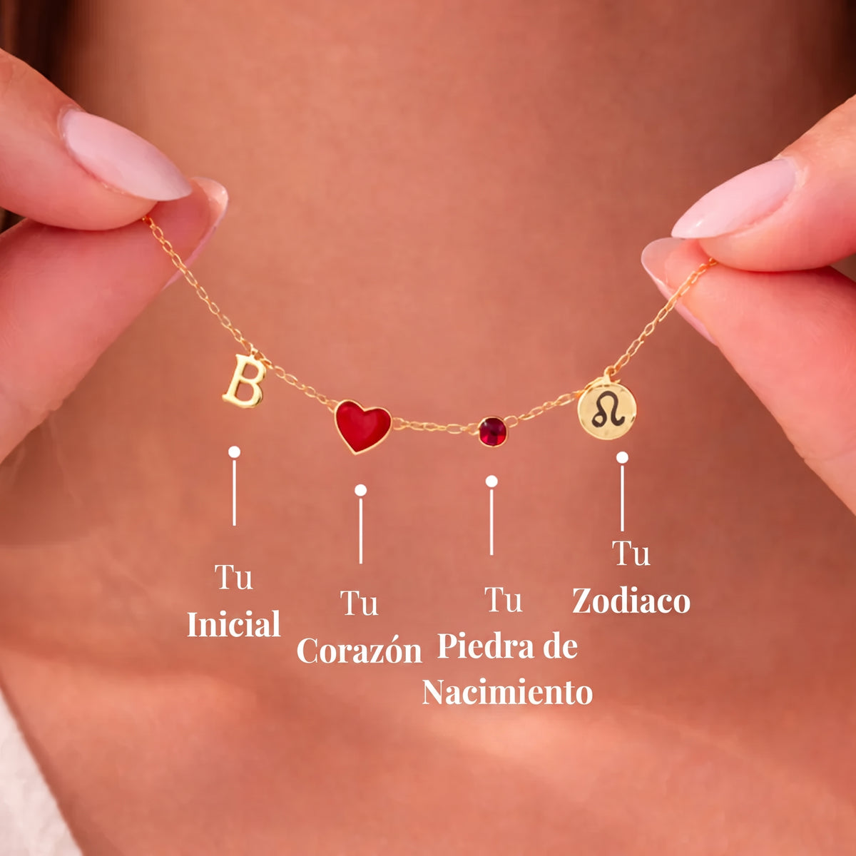 Collar Corazón con Inicial, Piedra Natal y Zodiaco
