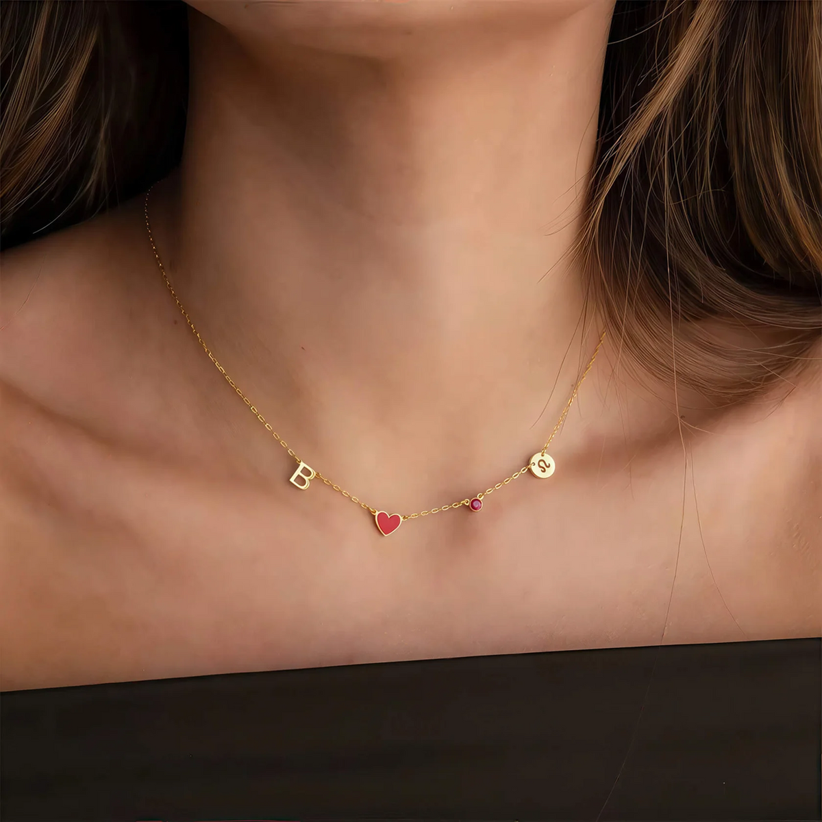 Collar Corazón con Inicial, Piedra Natal y Zodiaco