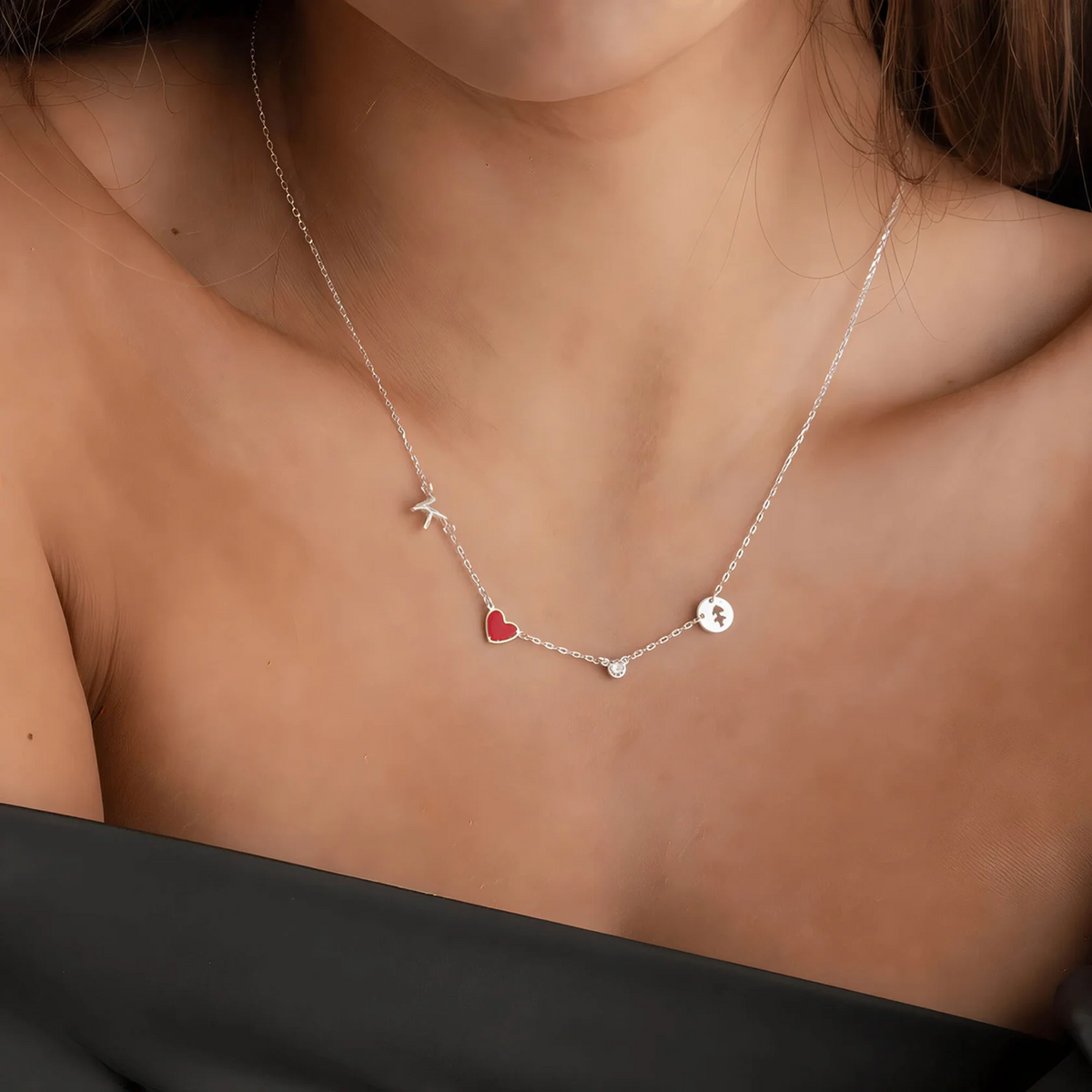 Collar Corazón con Inicial, Piedra Natal y Zodiaco